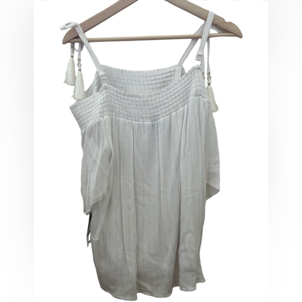 JM Collection Petite Tie-Shoulder Tassel Top - Picture 4 of 9